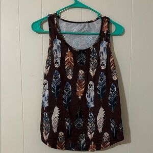 SHEIN Brown Feather Print Tank Top